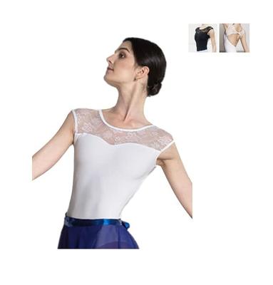 ProDance White and Black Lace Ballet Leotard PLHA023M Half-Cup Women's (XXL, White)