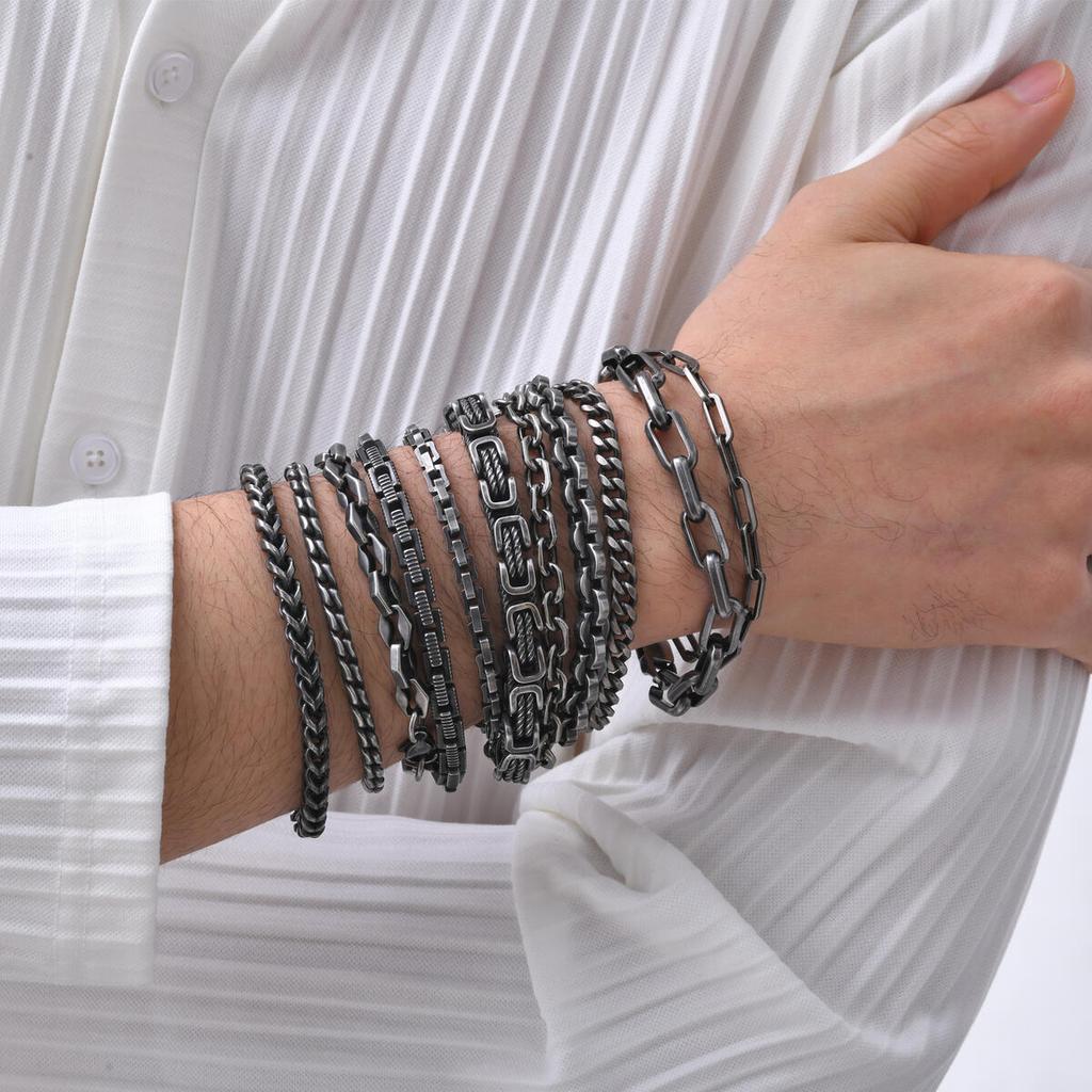 Retro Chain Bracelets for Men Boys,,Vintage Antique Stainless Steel Link Wristband,Classic Punk Zircon Gifts