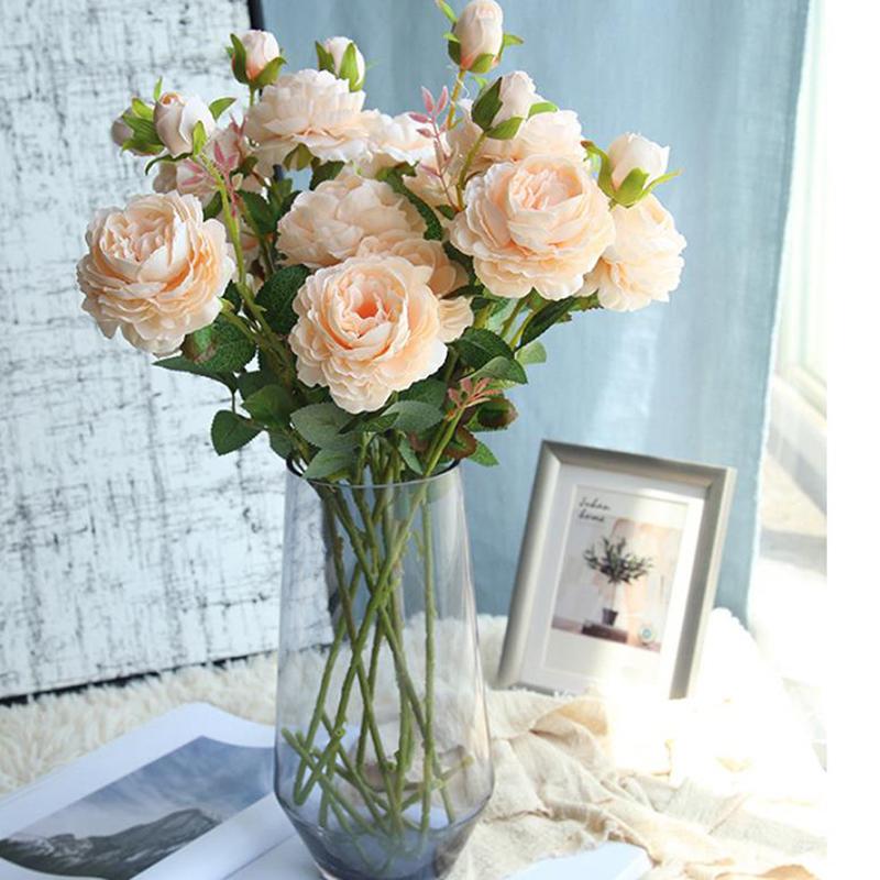 3 Heads Rose European Silk Artificial Peony Flower For Home Wedding Wall Decors