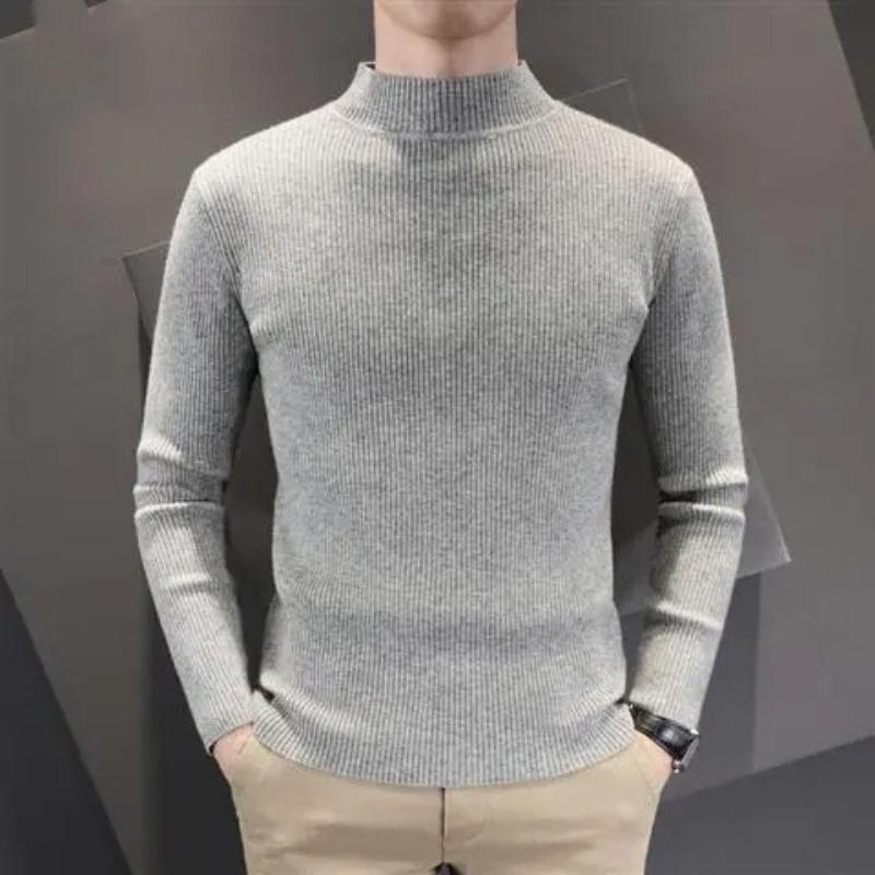 Men's Half Turtleneck Sweater Thick Autumn Winter Slim Sweater Pullover Mid-collar Knitted Base Shirt