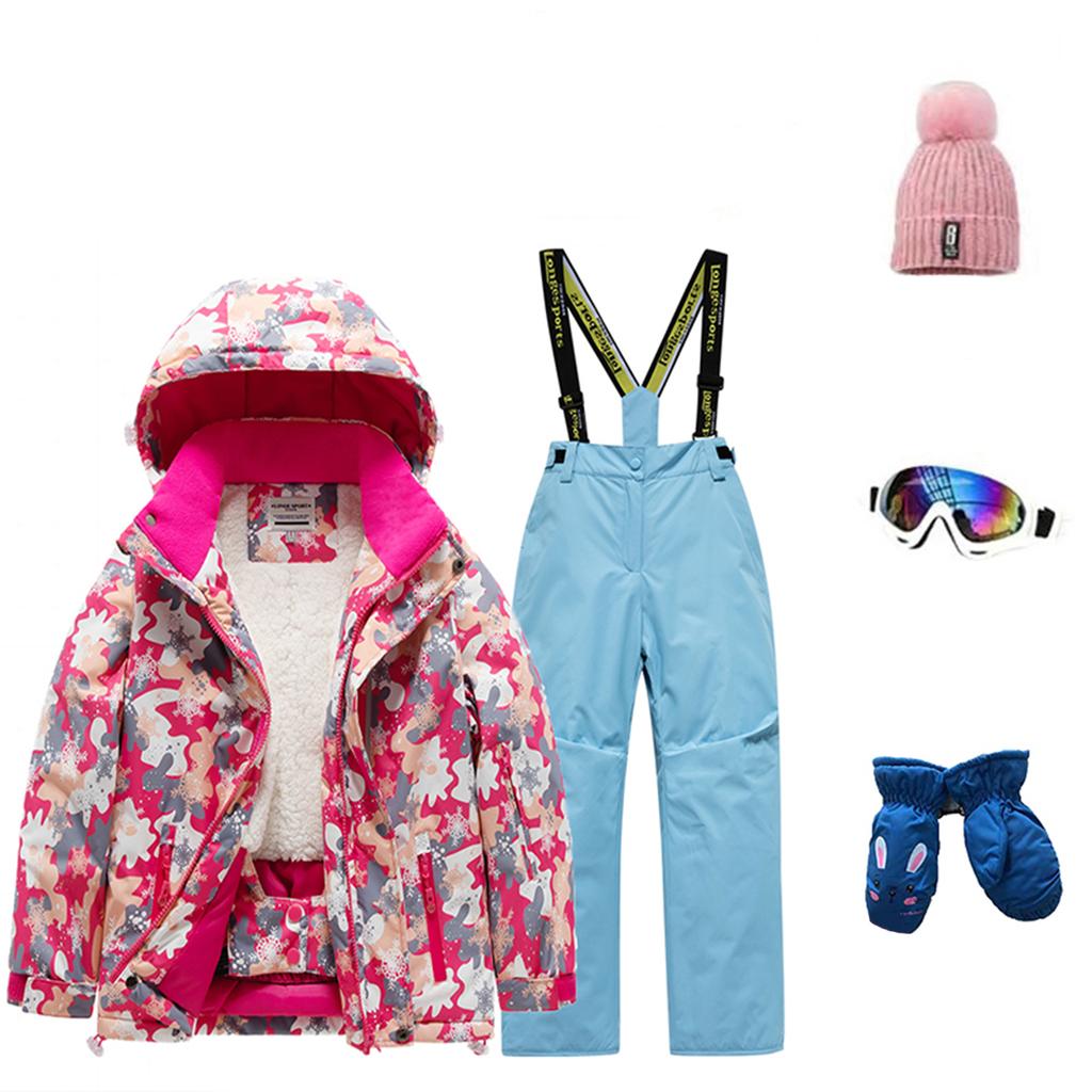 Children's Fashion Skiwear Set Boys' And Girls' Thickened Waterproof Thermal Ski Suit Five-Piece Outfit With Jacket And Trousers