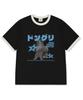 TI.GLAKE Squirrel Oversized Ringer Short Sleeve T-Shirt Black Beige