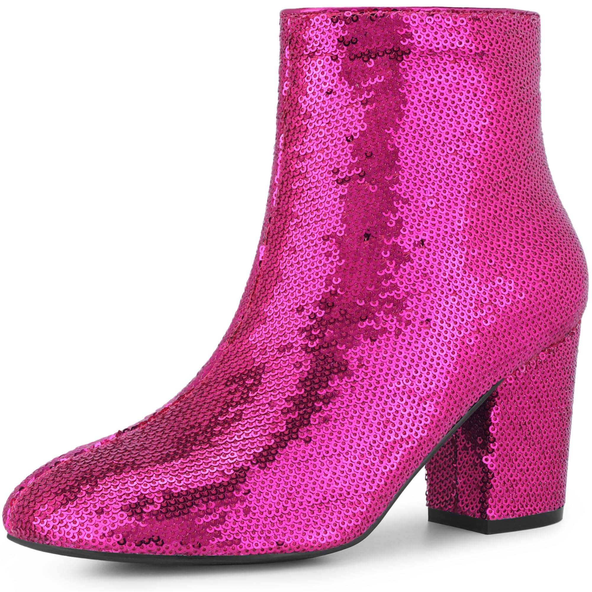 

Allegra K Women s Round Toe Sequin Block Heel Ankle Boots, Hot Pink, Size 24.5cm