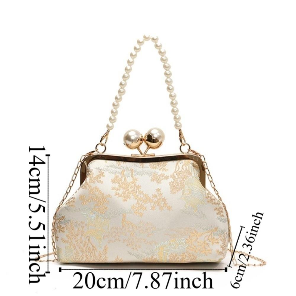 Embroidery Hanfu Shell Shoulder Bags Faux Pearl Chain Evening Purse  Banquet Occasions