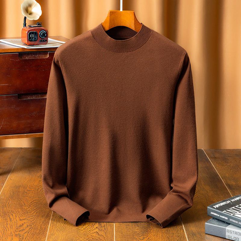 450g Fine Merino Wool Men's Half-High Neck Sweater - Autumn/Winter 2025, 16 Gauge, Machine Washable.