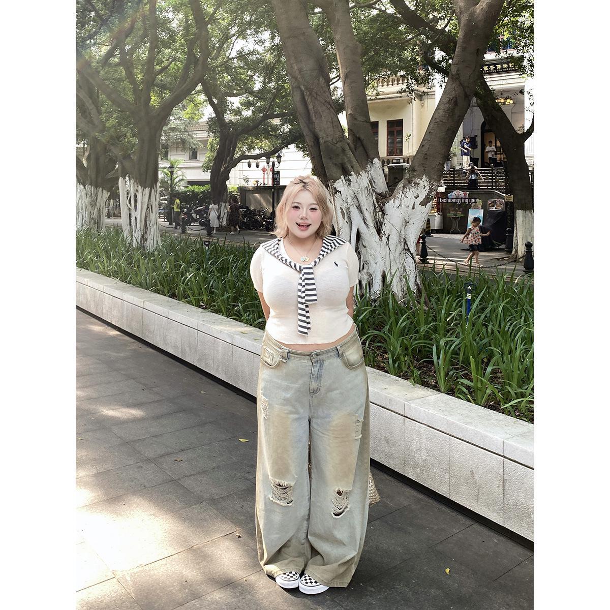 

Yellow Mud Cowboy Distressed High-Waisted Wide-Leg Jeans for Women XL