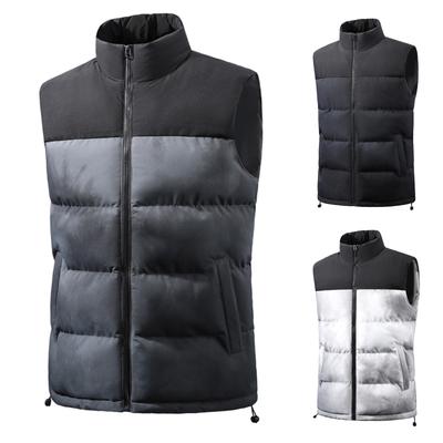 Men's Casual Color-blocked Zipper Vest, Men's Thickened Down Vest, Stand-up Collar Sleeveless Outdoor Casual Warm Vest Coat