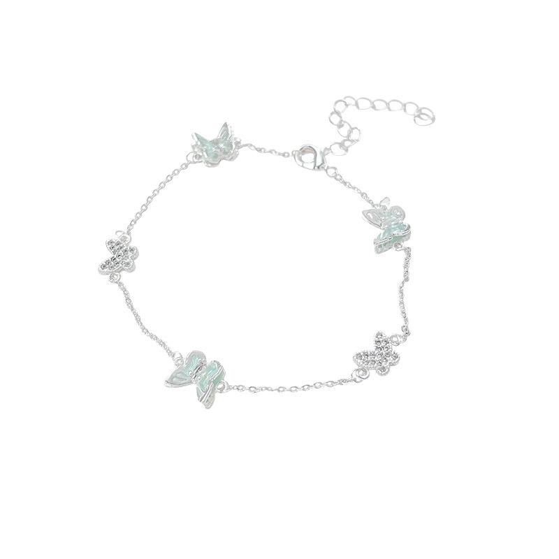 Mint Blue Butterfly Pearl Bracelet Women's Sweet Delicate Jewelry Small Fresh Accessories
