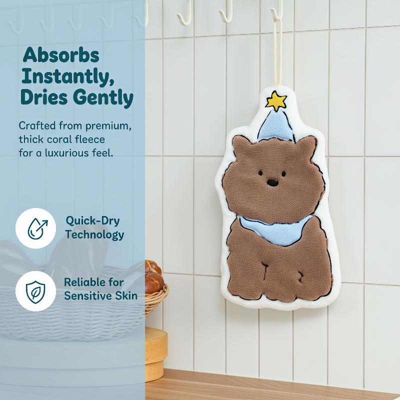 Cute Cartoon Dog Bear Coral Fleece Hand Towel Soft Skin Friendly Absorbent Kitchen Bathroom Dual Use Small Towel