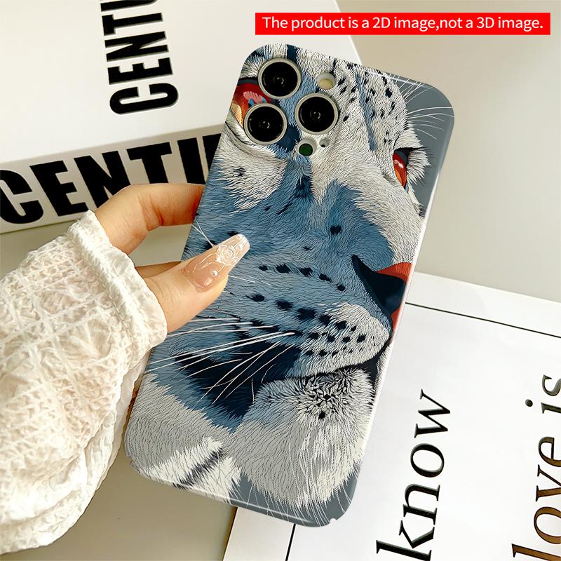 2DFlat Snow Leopard Face Art Phone Case All Inclusive Film Hard iPhone Case, Compatible with iPhone 18 Pro Max 17 16 15 14 13 12 11