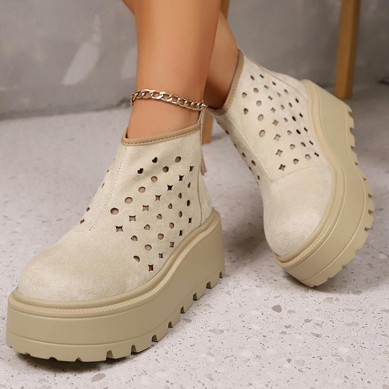 Fashion Faux Suede Zip Decor Wedges Boots Women Hollow Out Thick Sole Non Slip Summer Boots Woman Plus Size Chunky Platform Ankle Boots