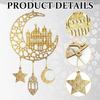 2 Pieces Eid Mubarak Door Sign Wooden Hanging Signs, Ramadan Kareem Hollow Ornament Decorations Moon and Stars, Moon Shape Ramadan Mubarak Party Wood