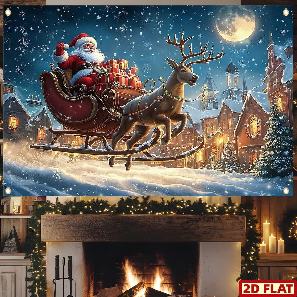 1Pcs Christmas with Santa and Decoration Background Winter Backdrop Decorations For Photo Studio Photo Booth Christams Party
