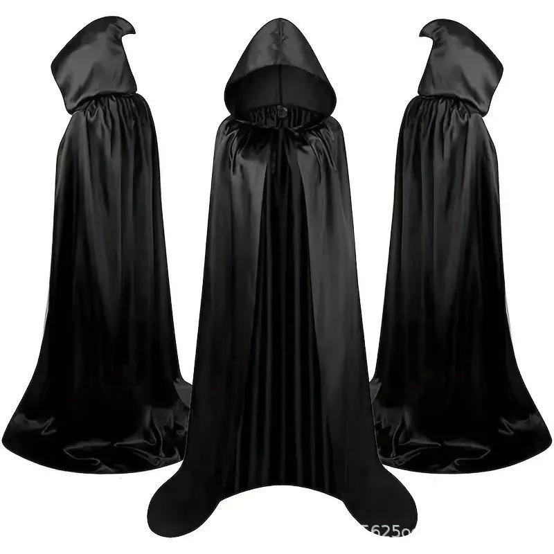 Halloween Cloak Adult Children Black Medieval Wizard Robe Death Cloak Monk Hat