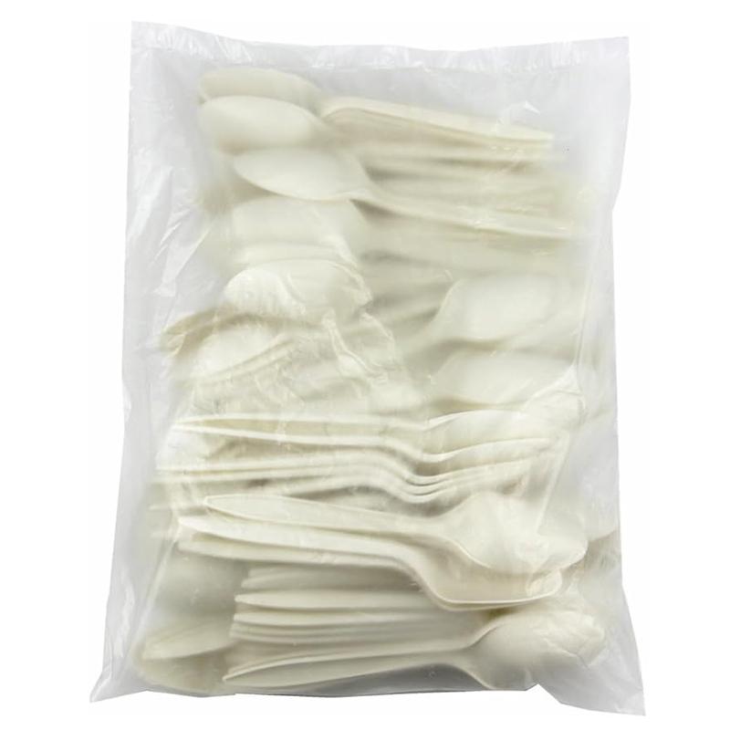 500/300/100Pcs Plant Starch Disposable Spoons, 5.7-Inch Cornstarch Bio-based Food Spoons for Parties Camping Weddings