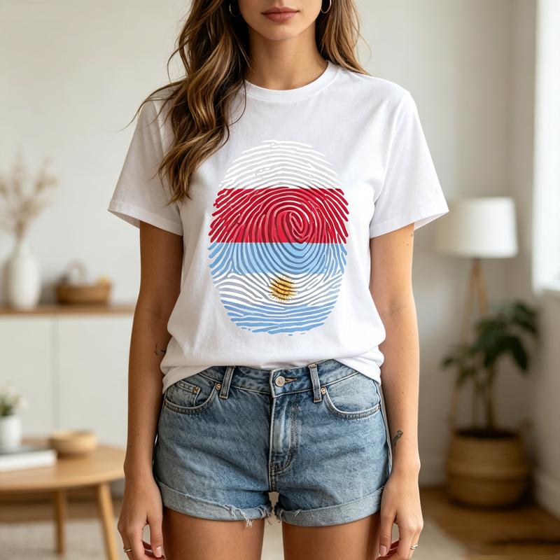 Vintage Argentina Flag Tee Fingerprint Patriotic Print Unisex Unisex Cotton Short Sleeve Trendy Streetwear Gift For Argentina Fans