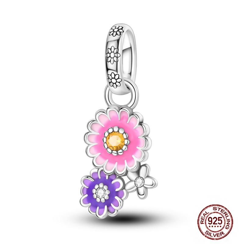 Colorful Heart Murano Glass Flower Travel Pink Charm Bead Components Copper Metal Compatible With Authentic Original Bracelet High Quality Fine