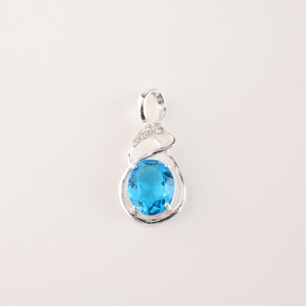 Rare Swiss Blue Topaz Gemstone 925 Sterling Silver Jewelry Zircon Pendant 1.22" CZP-13-2