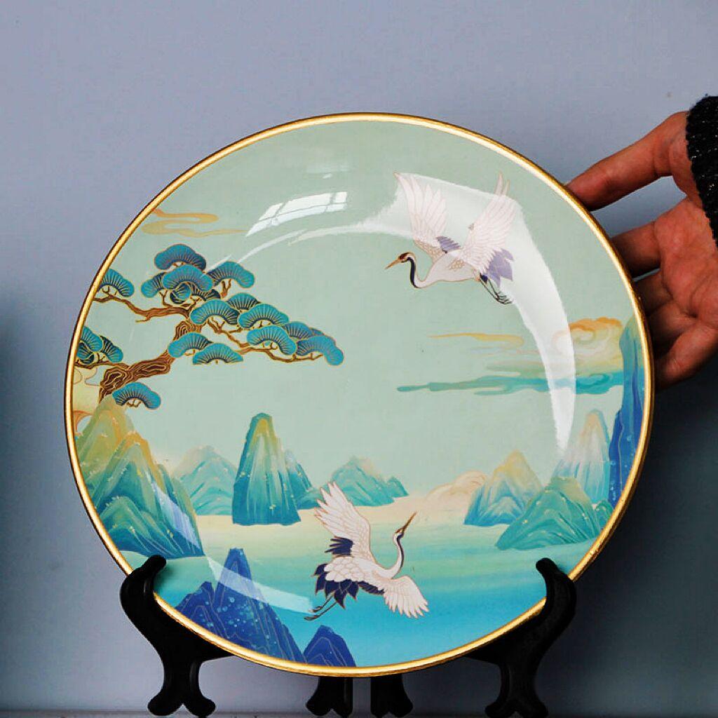 Hanging Dish Ceramic Painted New Chinese Desktop Study Wine Cabinet Ornaments Home Living Room Creative Wall Hanging Decoration