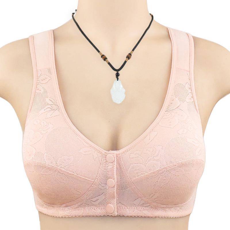 New cotton jacquard vest front buckle underwear women's lace cup large size no steel ring bra