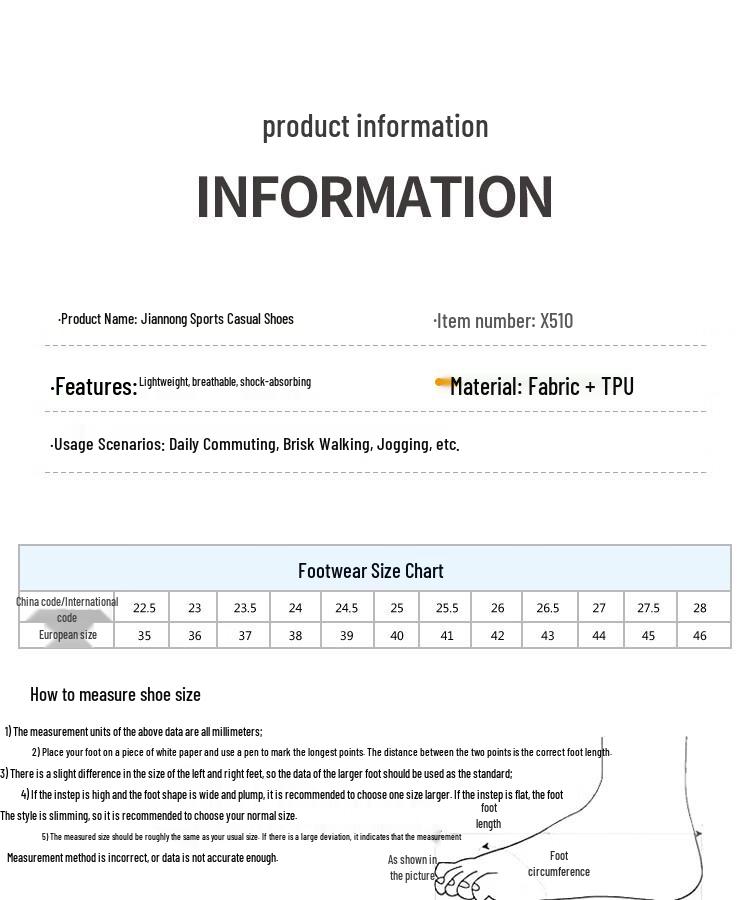Jiannong Unisex Lightweight X510 Casual Sports Shoes