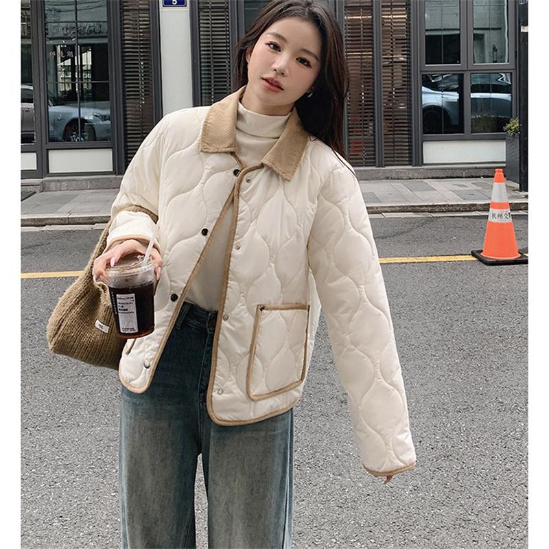 Winter Women's Embroidered Teddy Bear Splicing Lapel Short Cotton Jacket S-XL