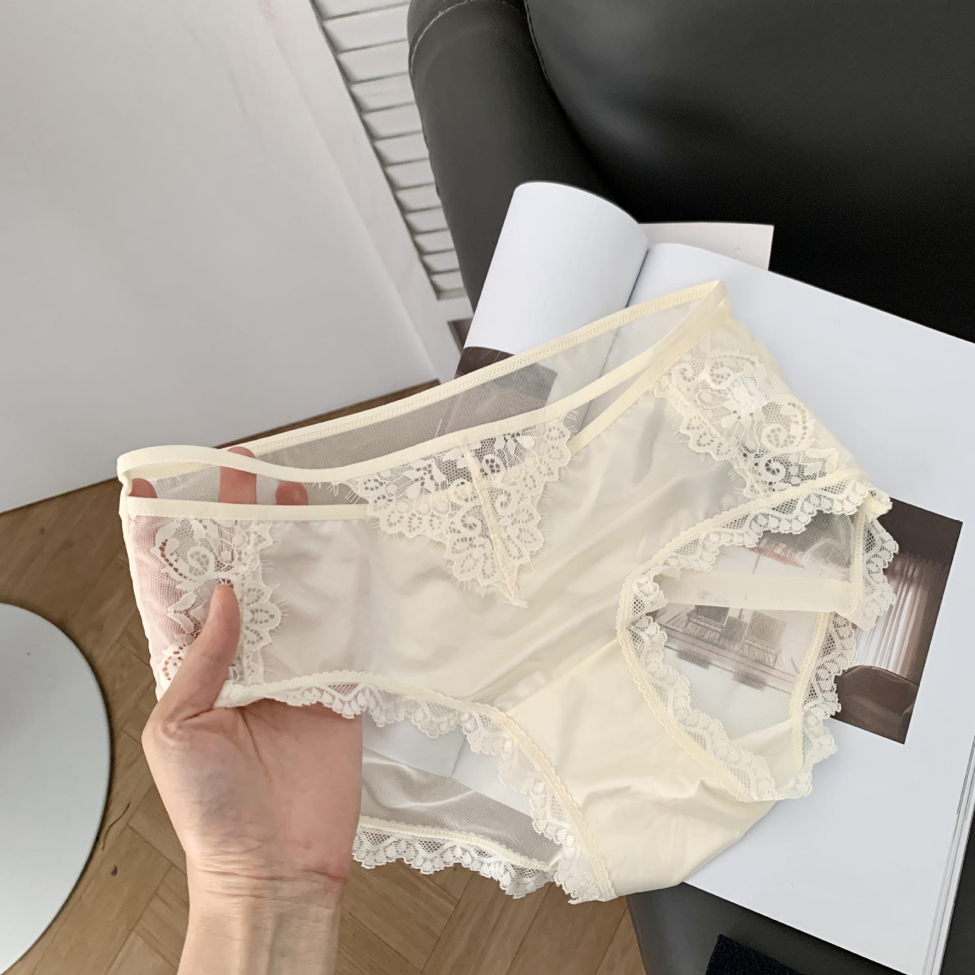 

Lady Summer Sexy Lace Pure Want Hollow Satin Thin Band in Waist Triangle Briefs XL тілесний