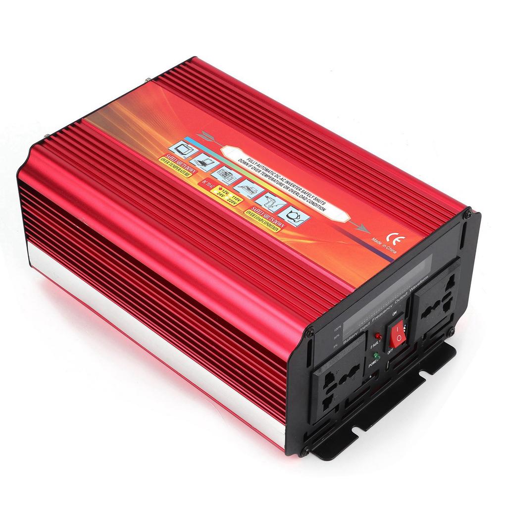 LCD 2000W Wechselrichter Hohe Leistung 2 Universalsteckdosen Dual-Lüfter WLDT Konverter DC 12V auf AC für Auto Outdoor