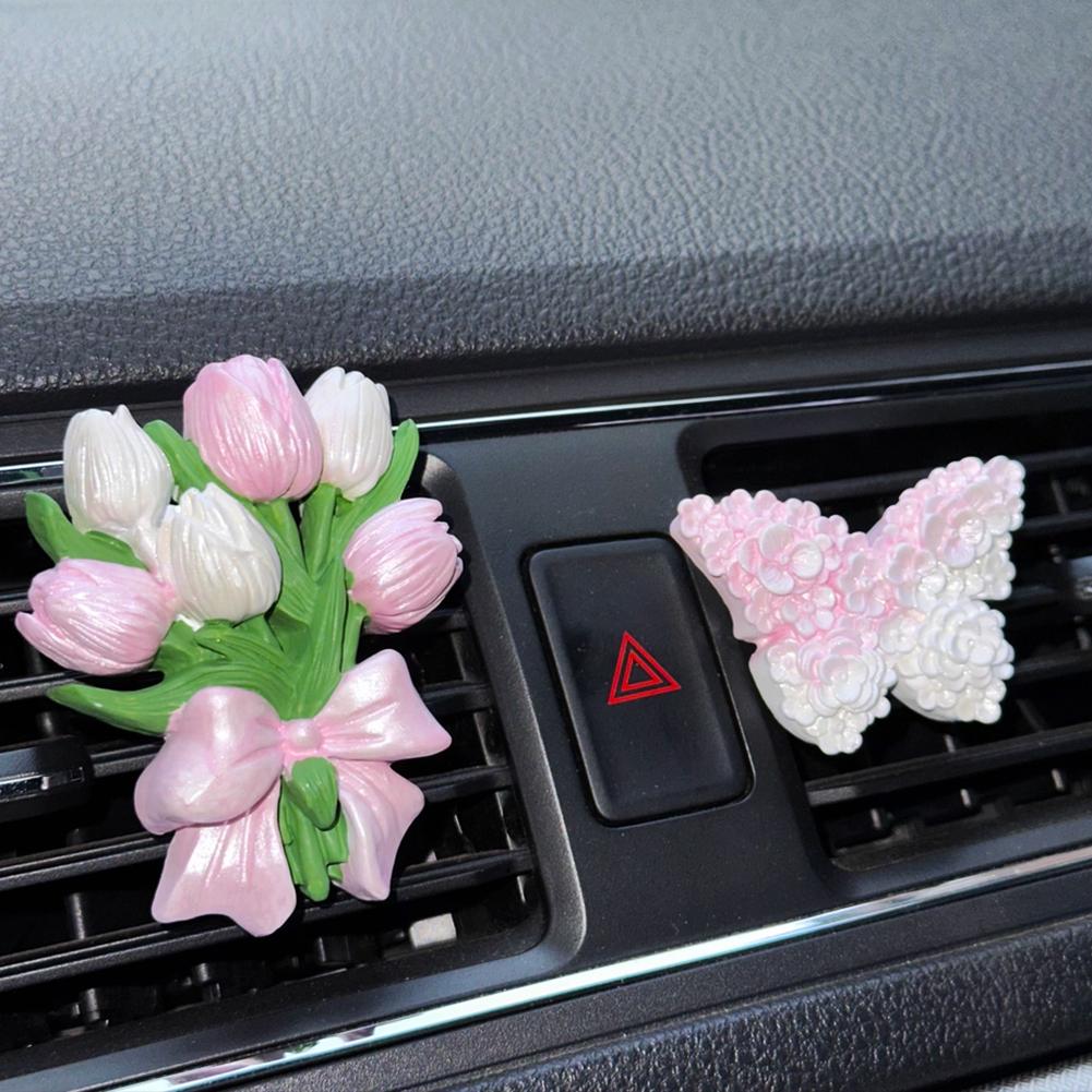 INS Tulip Car Fragrance Diffuser Stone Elegant Flower Butterfly Car Air outlet Decoration Pendant Fragrance Interior Accessories