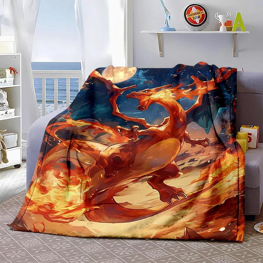 

6 Sizes Pokémon Charizard Pattern Blanket Warm Soft Fluffy s and Adult Sofa Bed Throw Blanket Outdoor Travel Cartoon Blanket# 75X95CM