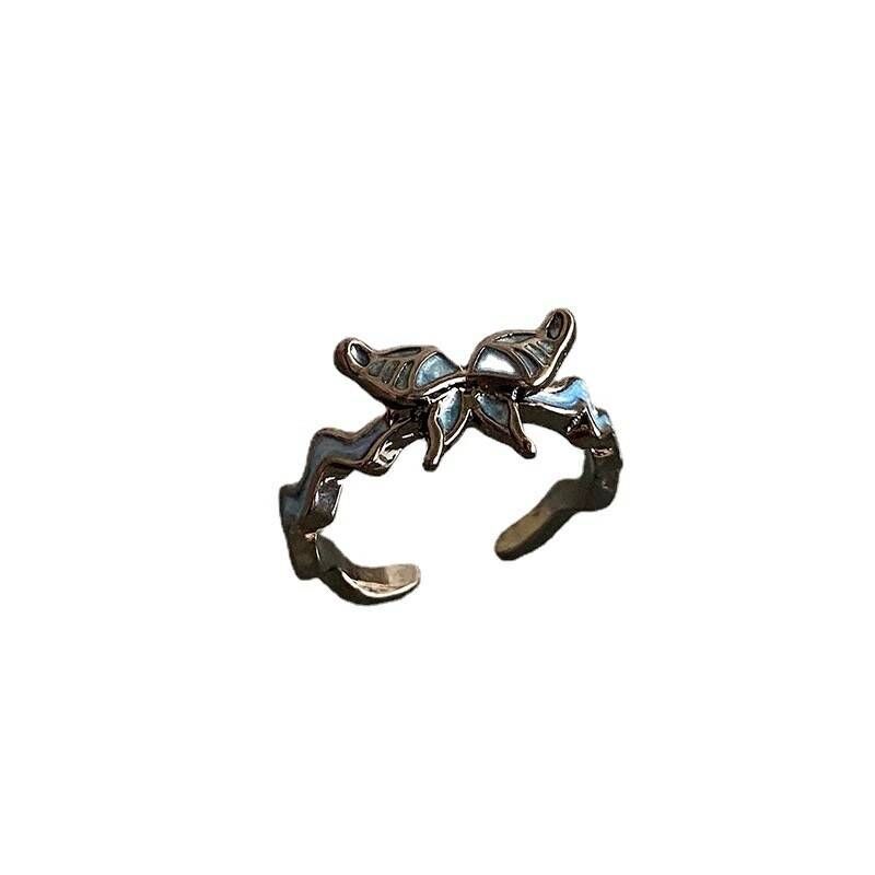New Chinese Classical Fashion Sweet Cool Romantic Blue Butterfly Ring Female Niche Design Light Luxury Dream Butterfly Index Finger Ring