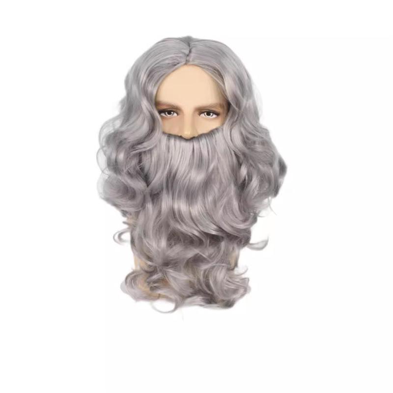 

Синтетическая борода и парики Наборы Короткий седой старик Кудрявый парик Костюм Зевса для косплея Серый для мужчин Карнавал Рождественская вечеринка серый