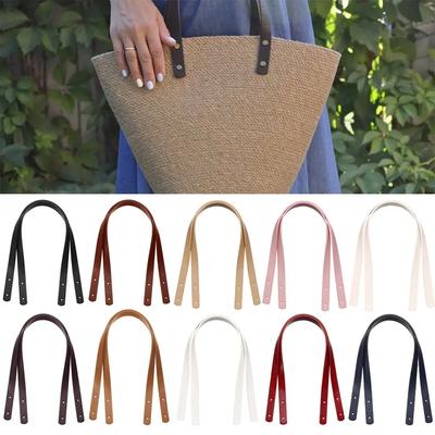 2Pcs Handmade Bag Strap PU Leather Replacement Handles Band for Fashion Woven Bags Accessories DIY Shoulder Handbag Tote Straps