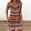 Womens Sleeveless Spaghetti Strap Romper Geometric Splicing Print Pocket Short Jumpsuit