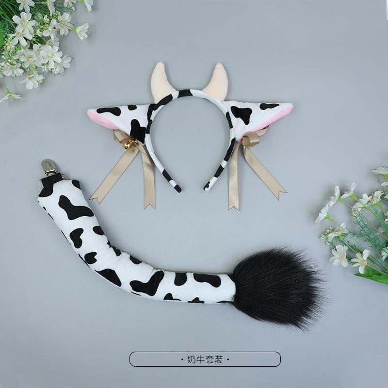 Cow Suit Headband Tail Handmade Cosplay Props Comic-Con Party Dress Up Cute Headgear Hair Accessories