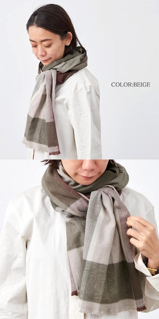 ORIM Soft and Warm Cotton Checkered Scarf Large Made in Japan [Casual Box] 100% [One Size/Beige] Throw,