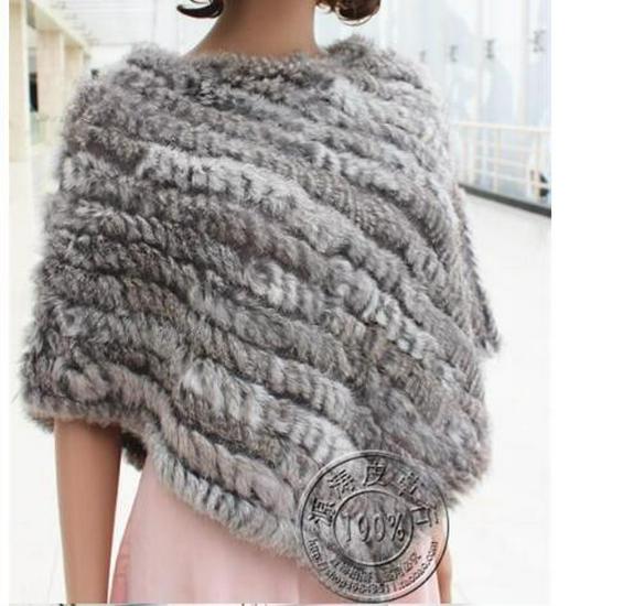 2022 Autumn/Winter Handmade Real Rabbit Fur Knit Triangle Shawl & Women's Pullover Cloak