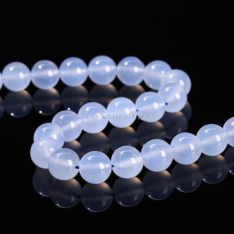 Jingde Jewelry 5A Natural Blue Chalcedony Round Beads: Icy Transparent Blue Agate for Handmade DIY Accessories