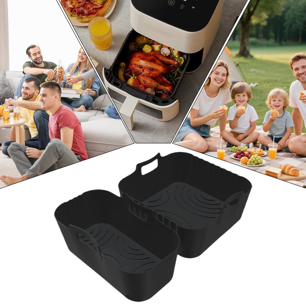 Silicone Insert For Air Fryer Silicone Air Fryer Basket 2 Pieces Non-Stick Removable Reusable Tray Inserts Safe For Meat
