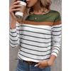 Tops for Women Striped Pattern Print Round Neck Long Sleeve T-shirt Fall Casual Slim Pullover Women's Long Sleeve Top