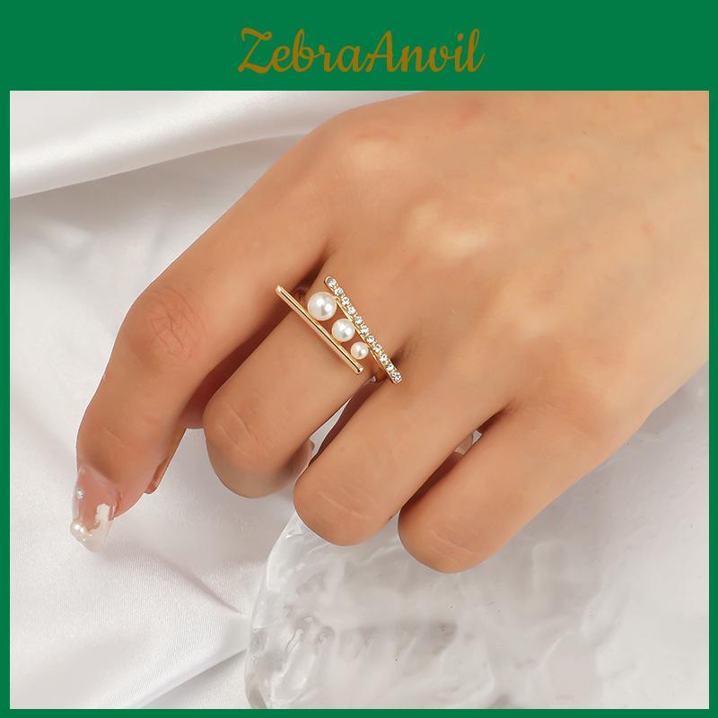 Elegant Adjustable Pearl Open Ring For Men And Women With Geometric Design And Simple Luxury