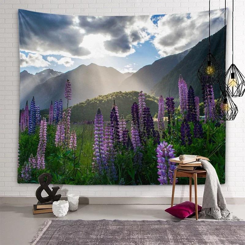 Sunset Flower Field Landscape Wall Decor Tapestry Home Living Room Tapestry