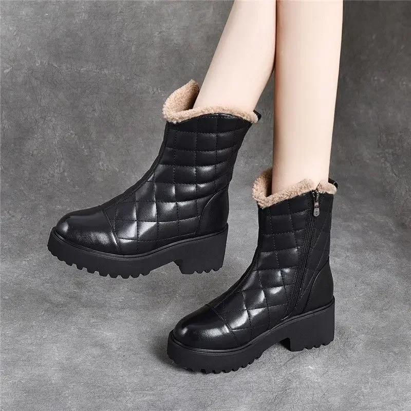 

Fashion Elegant With Medium Heels Ladies Snow Boots Padded Female Shoes Plus Warm Winter Footwear 2024 Novelty On Promotion Protective 40