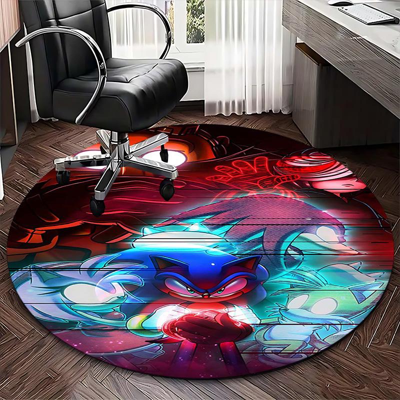 1pc Sonic the Hedgehog Anime Cartoon Design Round Carpet Office Chair Mat, NonSlip Rug for Home Decor, Living Room, Bedroom, Game Room