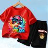 Patterned kids' T-shirt set, stylish green matching for both boys and girls
