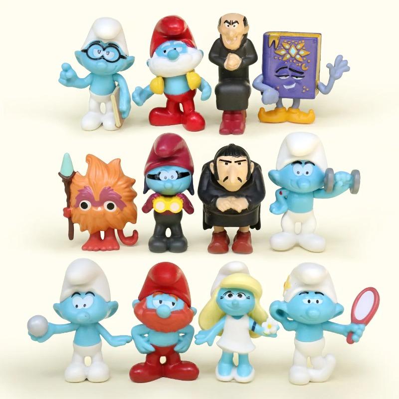 12pcs Smurfs Disney Figure Model Blue Elf Baby Cake Doll Shape Ornaments Birthday Gift