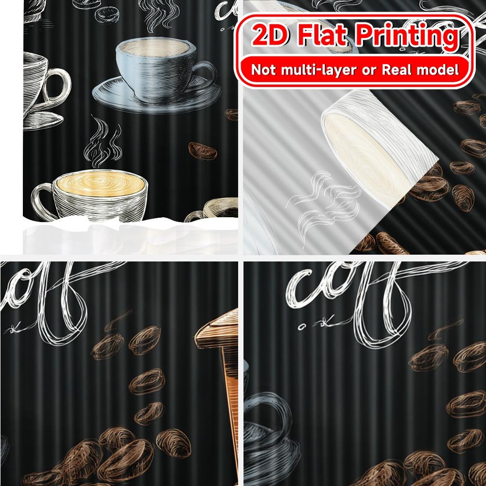 2D FLAT PRINTING 2pcs Curtains (Without Rod) Coffee Lovers Delight Ramadan Festival Popular Curtains&Drapes Polyester Easy