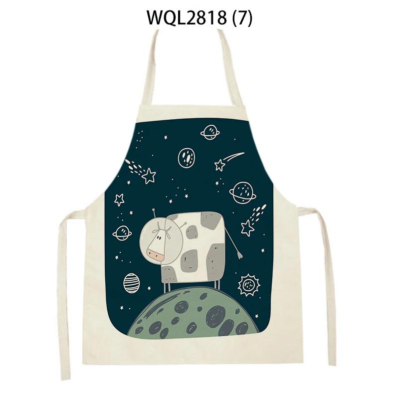 Cute Dog Cat Sheep Cattle Bear Animal Print Kitchen Aprons Women Men Linen Sleeveless Antifouling Apron Cooking Baking Waist Bib
