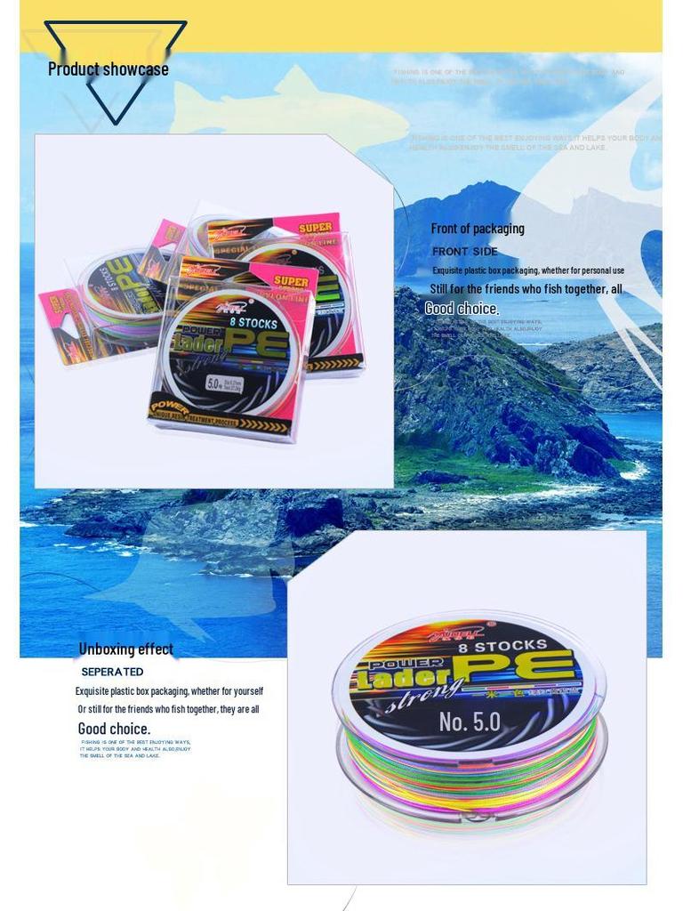 Yudeli D-Power 100m PE Braided Fishing Line, 8-Strand, Bite-Resistant, Multicolor