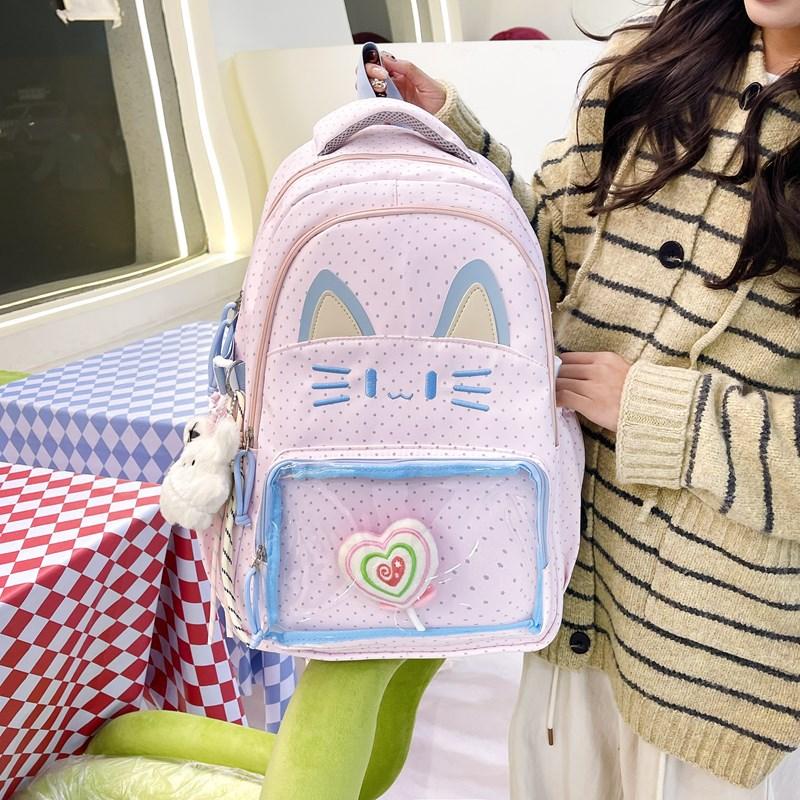 Schoolbag versatile literary new contrasting colors cute ladies backpack transparent window ins large capacity two-dimensional light schoolbag